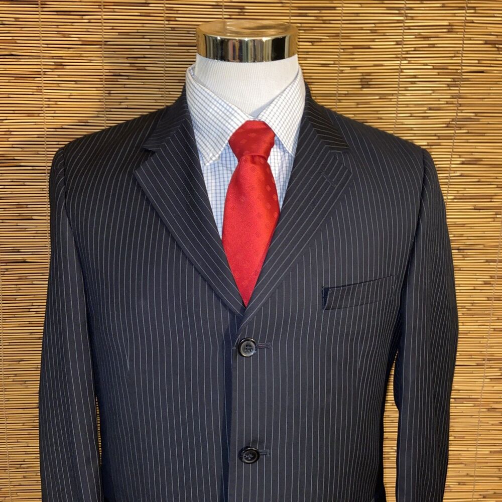 Mazzoni Luxury 2 Piece Suit Black Strip Mens Size 40 Blazer & Jacket *READ*